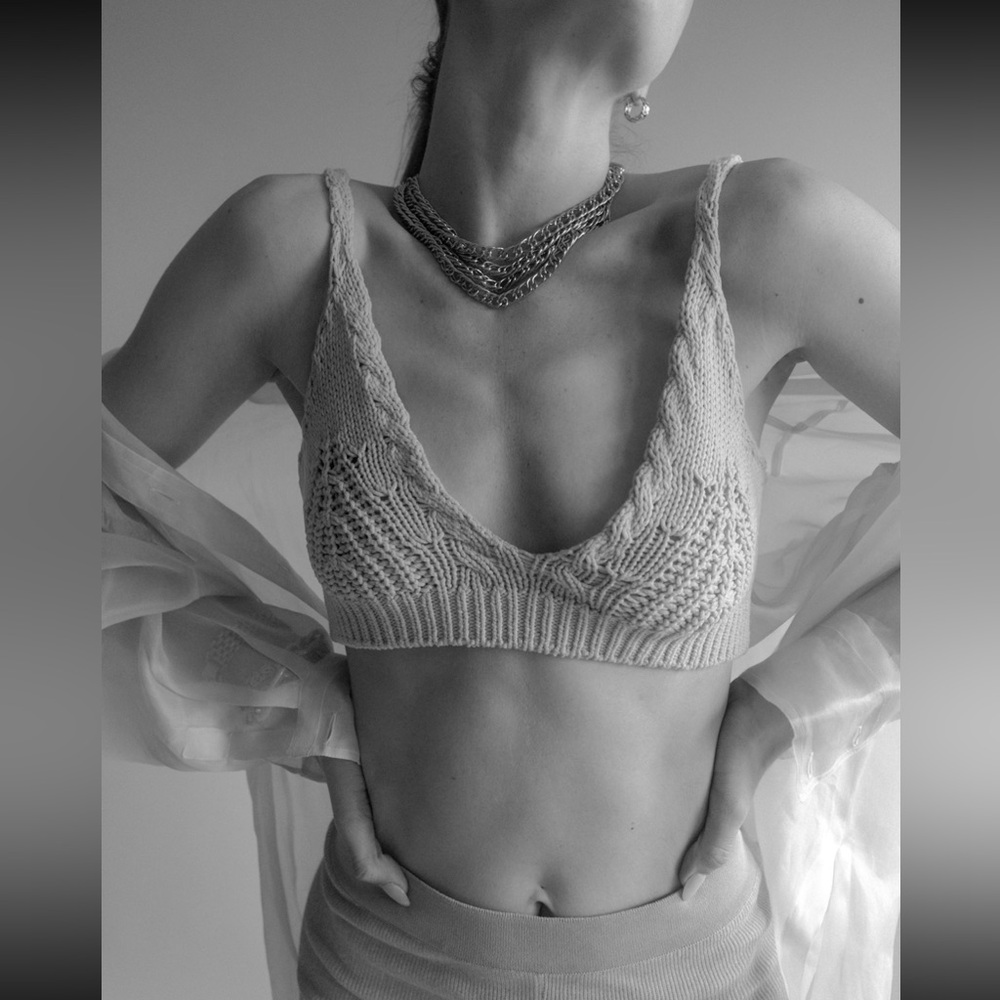 Jonathan Simkhai beige knit bralette crop top